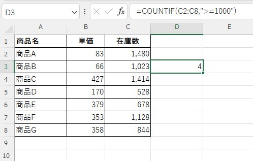 COUNTIF関数を入力した画像
