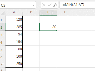 MIN関数を入力した画像