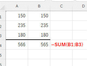 表示形式とROUND関数で合計値がちがってしまう画像
