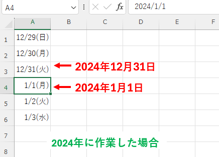 年をまたぐ日付で正しく年が入力されない画像