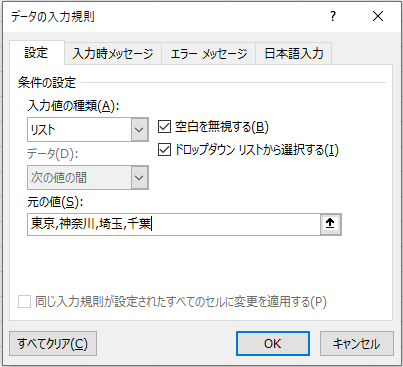 リストの「元の値」データを入力した画像