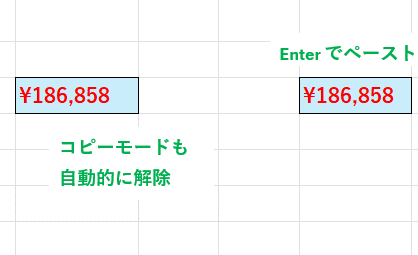 書式が複数設定されたセルを、Enterキーでペースト