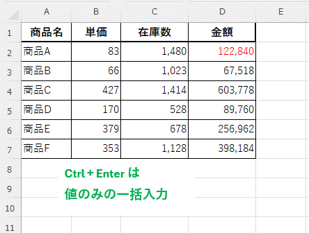 Ctrl + Enter なら書式はコピーされない